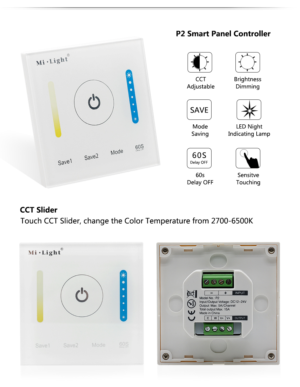 P2 LED Smart Panel Controller For Color Temperature LED Strip Lights P2 LED Smart Panel Controller For Color Temperature LED Strip Lights